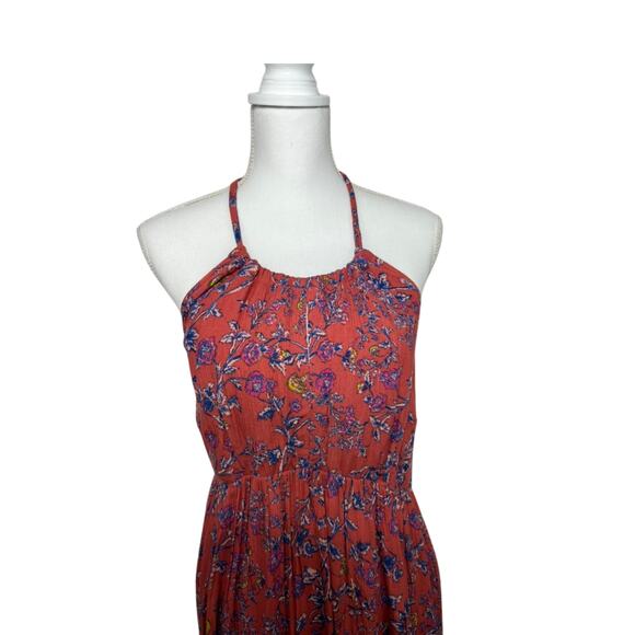 Jessica Simpson Maternity Orange w/Florals Maxi Halter Summer Dress Size M - Picture 2 of 10